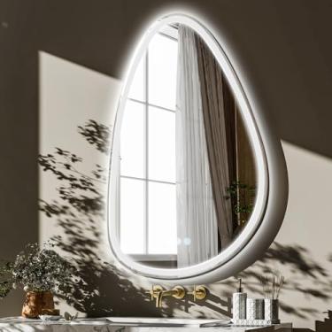 Imagem de GLSLAND Espelho de parede irregular de LED - Espelho de LED sem moldura de 61 cm x 91 cm, espelho de LED irregular regulável para banheiro, quarto, espelho de maquiagem montado na parede