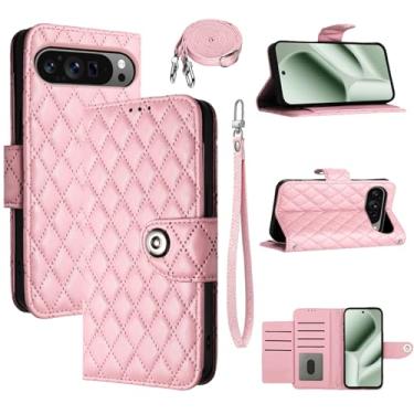 Imagem de Dswteny Capa carteira para Google Pixel 9 Pro XL/10 Pro XL com alça de ombro, padrão Argyle PU couro flip porta-cartões capa para celular Pixel9 9Pro Nine Pixel10 10Pro LX meninas mulheres rosa