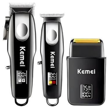 Imagem de Kit Profissional 3 Máquinas de Corte, Preto, Motor Silencioso, Lâminas em Aço Inox, com Pentes, Shaver e Aparador, Bateria 120-200min, Display Digital