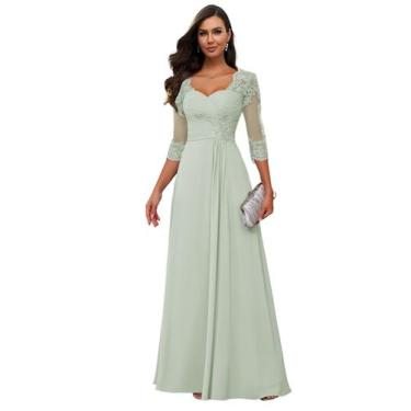 Imagem de Vestido Loyeloy Mãe da Noiva Aline Sage Green Chiffon