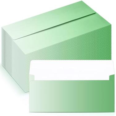 Imagem de Fullhawl Envelopes de negócios 100 peças #10 envelopes coloridos autoadesivos padrão gradiente para cheques de escritório cartas papel timbrado convites anúncios 10 x 23 cm (verde gradiente)