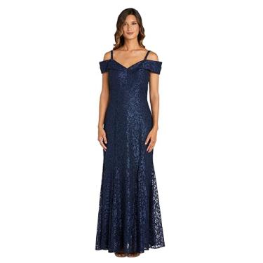 Imagem de R&M Richards Vestido feminino de tamanho único com ombro de fora com cintura império, Azul marino, 44