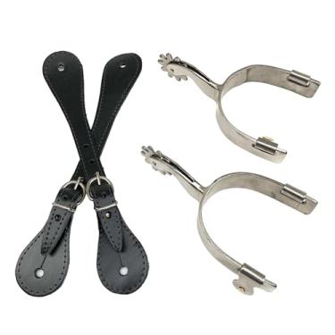 Imagem de Kit Espora Quarto de Milha Com Correia Tradicional, Inox e Couro Legítimo, Peças para Montaria etc (Preto)