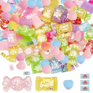 Imagem de SOFPLATE 150 peças de berloques de resina plana com fundo plano cabochão fofo colorido opaco fruta doce urso doce pirulitos enfeites para joias unhas chinelos de cabelo capas de telefone artesanato