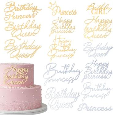 Imagem de LXUEJIE 14 Pcs Happy Birthday Cake Toppers, Gold Silver Happy Birthday Princess Cake Toppers for Women, Acrylic Cupcake Decor Side Decoration Kit Girl Party Supplies