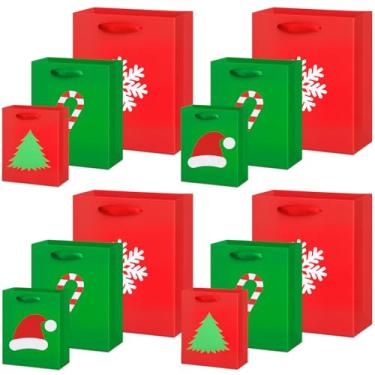 Imagem de Casuallined 24 sacos de presente de papel de Natal com alças para árvore de Natal, bengalas, chapéu de Papai Noel, flocos de neve, sacos de presente para festa de Natal