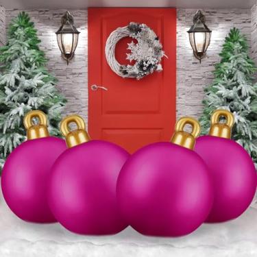 Imagem de Jetec 4 peças bola inflável gigante de PVC decorada de Natal de 81 cm bola inflável jumbo de enfeites de Natal grande para ambientes externos, enfeites de árvore de Natal para varanda de Natal