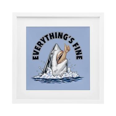 Imagem de Stupell Industries Everything's Fine Shark Bite Impressão emoldurada branca sob vidro, design por Jedco Brands Inc., 13 x 13