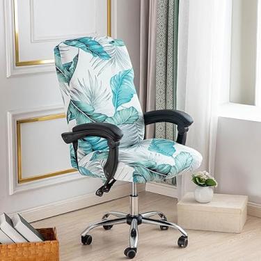 Imagem de BSYMDH Capa elástica para cadeira de escritório, zíper durável, capa universal giratória para cadeira de mesa, lavável na máquina, tamanho único, estampa de folha, poliéster/elastano, casa e