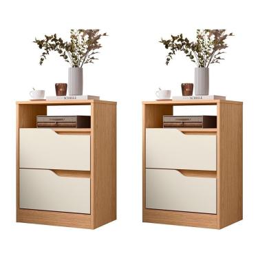 Imagem de Kit 2 Mesas De Cabeceira Sole 2 Gavetas Flex Freijó-off White - Móveis Albatroz Freijó-off White