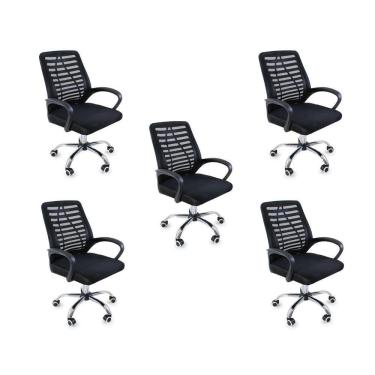 Imagem de Kit 5 Cadeiras De Escritório Esteirinha Mesh Ergonômica Preto