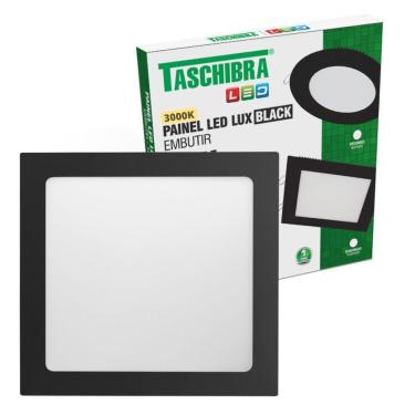 Imagem de Painel De Led Quadrado Embutir 24w Preto Bivolt Taschibra 3000k Luz Quente