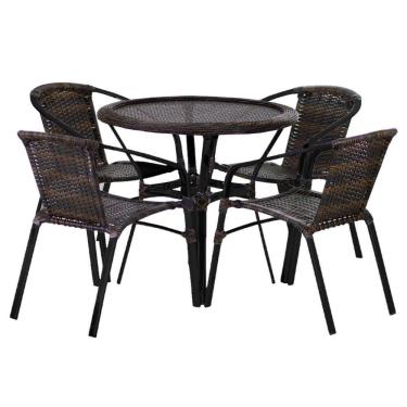 Imagem de 4 Cadeiras E Mesa Floripa Tampo Tramado Alumínio Trama Pedra Ferro
