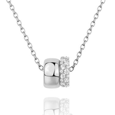 Imagem de Corrente banhada a ouro 18K para mulheres, elegante colar com pingente de anel duplo com detalhes de cristal, Large, aço de titânio, Sem Pedra Preciosa