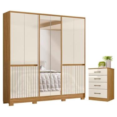 Imagem de Guarda Roupa Casal Alasca E Cômoda Ms913 Freijó Off White - Moval