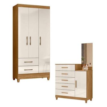 Imagem de Guarda Roupa Solteiro Lima E Cômoda Lisboa Freijó Off White – Moval