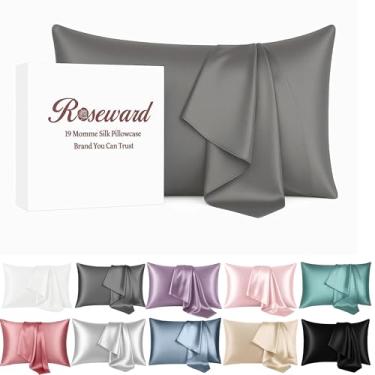 Imagem de Fronha de seda pura de amoreira para proteção de cabelo e rosto, fronha de seda orgânica cinza escuro 19 Momme feita nos EUA - antienvelhecimento, fecho de zíper, antirugas, antiacne (cinza ardósia