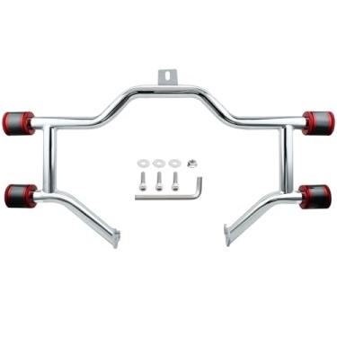 Imagem de GZICMA Engine Guard Flat Out Crash Bar serve para Harley Touring Street Glide Road King Electra Glide Ultra Limited 2009-2024 modelos (cromado com CNC vermelho)