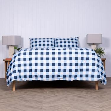 Imagem de THE LAD COLLECTIVE Capa de edredom - capa de edredom magnética Twin XL com 2 fronhas 2 fronhas padrão - algodão bambu - guingão atlântico [branco, azul, creme]