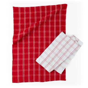 Imagem de Chess Pano de Copa Xadrez Felpudo, Algodão e Poliéster, Vermelho e Branco, 45x65cm, 300g/m², 2 Peças para Cozinha