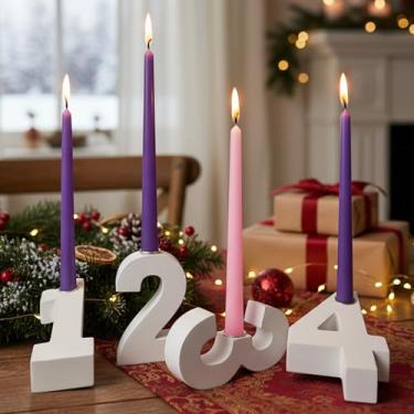 Imagem de 4 peças de suporte de velas do advento com 4 velas, guirlanda do advento da natividade, guirlanda do advento de Natal, decoração de peça central de mesa, vela do advento e decorações de velas de Natal