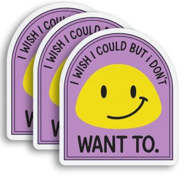 Imagem de Adesivo I Wish I Could But I Don't Want to – 3 peças de decalque de vinil sarcástico de rosto sorridente engraçado – Adesivo estético à prova d'água para laptop, notebook, capacete, garrafa de água