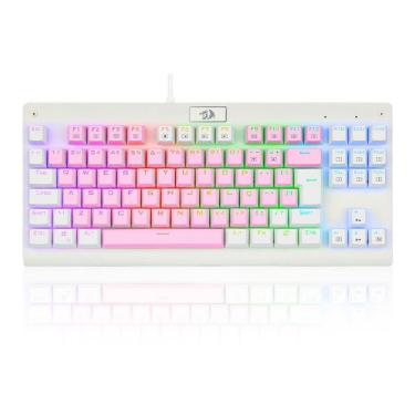 Imagem de Teclado Mecânico Gamer Redragon Dark Avenger, RGB, Switch Brown, ABNT2, TKL, Rosa e Branco