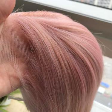 Imagem de SERENEWIG Perucas frontais de renda rosa 33 x 10 cm, longas e retas, sem cola, cabelo pré-arrancado, rosa misto, resistente ao calor, para mulheres, uso diário, cosplay, 66 cm