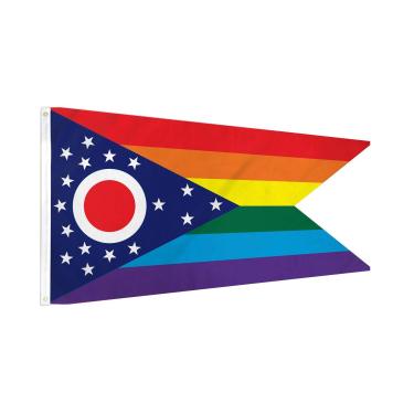 Imagem de AZ FLAG - Bandeira de arco-íris de Ohio - 9,5 cm x 1,5 m - Faixa Gay Lgbt Ohio de poliéster 100D com dois ilhós de metal - Resistente ao desbotamento - Cores vivas - 90 cm x 1,5 m - 150 x 90 cm