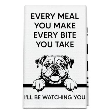 Imagem de bxtala Toalha de cozinha Pug - Every Meal You Make I'll Be Watching You, presentes engraçados para donos de amantes de cães, toalhas de mão, presente de pano de prato, decorações de cachorro pug para