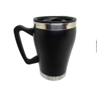 Imagem de Caneca Térmica de Aço Inox, 320ml, com Tampa de Pressão, Dupla Camada, para Café e Bebidas Quentes ou Frias, Disponível em Preto, Dourado, Rosa