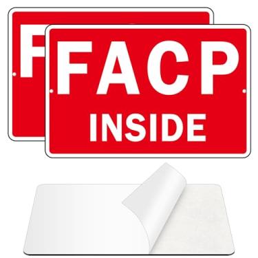 Imagem de Placa FACP, (embalagem com 2) placas internas FACP autoadesivas, livre de ferrugem e reflexivo de alumínio para porta (23 x 15 cm, vermelho/branco)
