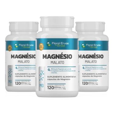 Imagem de KIT C/3 Un. Magnésio Malato 600 mg – 120 Cápsulas | Floral Ervas do Brasil | Auxilia no Funcionamento Muscular, Neuromuscular e Metabolismo Energético