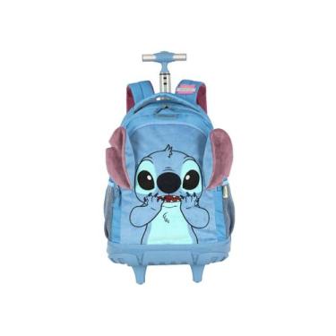 Imagem de Mochila Stitch Rodinhas Pelucia Viagem Disney Meninas Escola, Azul