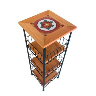 Imagem de Fruteira de chão 3 Cestos Organizadora Porta Filtro Ferro com Pintura Eletrostática Anti Ferrugem e Madeira Maciça Para 150kg (F2)