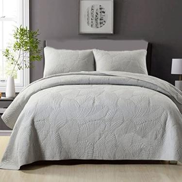 Imagem de Edredons Queen Size, Colchas acolchoadas macias e leves de algodão puro SPXMQSS para todas as estações 3 peças colchas tamanho king antiderrapante sem encolhimento (1 colcha, 2 capas pollow 50 * 70 cm