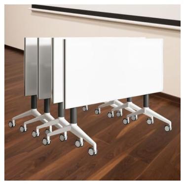 Imagem de SPXMQSS Mesa de conferência dobrável, mesa de reunião móvel dobrável, mesa de computador com rodas, design que economiza espaço para casa, escritório, sala de conferências, treinamento, 4 peças 140 x