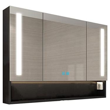 Imagem de SPXMQSS Armários de banheiro com luzes, armário com espelho de LED, regulação contínua, com prateleiras, armários de parede de banheiro com soquete, unidades de armazenamento montadas na parede B, 60