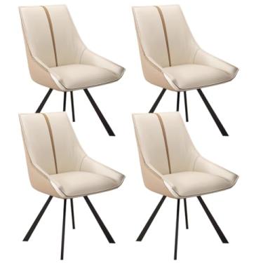 Imagem de SPXMQSS Cadeiras de mesa de jantar, cadeiras de jantar giratórias com apoios de braços e pernas de metal, cadeira estofada de sala de estar com encosto para sala de estar, recepção, restaurante, bege