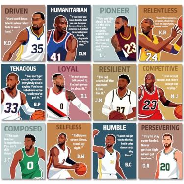 Imagem de OBUSATT 12 peças de decoração de sala de aula esportiva motivacional basquete superstar pôster inspirador basquete arte de parede presente para adolescentes meninos crianças tema esporte quarto escola