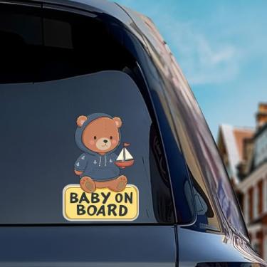 Imagem de Leniutor 1 adesivo refletivo de bebê a bordo para carros, placas de segurança fofas refletivas de alta intensidade, decalque de segurança de vinil à prova d'água para dirigir à noite para para-choque