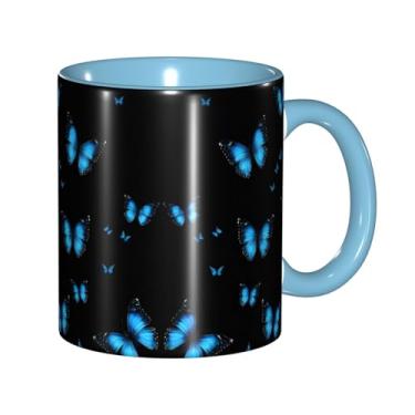 Imagem de Zeraoke Linda estampa de borboletas azuis canecas de café criativas, personalizadas, presente para família, tamanho de 325 ml, unissex