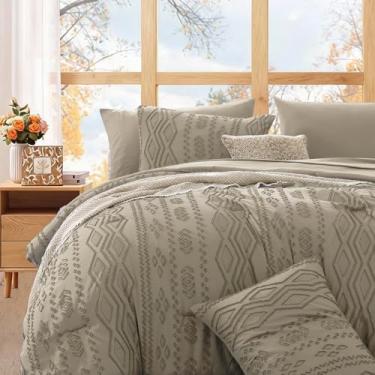 Imagem de WRENSONGE Conjunto de edredom de tamanho casal com lençol – 7 peças, cama com tufos cáqui em uma bolsa, 1 edredom, 2 lençóis, 2 fronhas e 2 fronhas