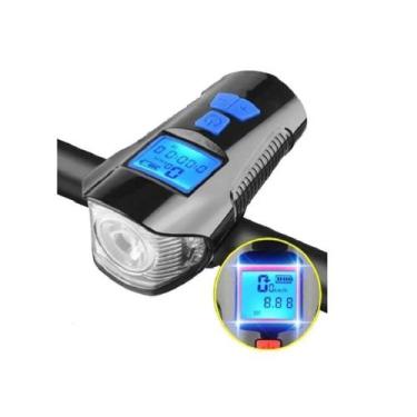 Imagem de Lanterna com velocímetro e Buzina Recarregável usb Acessório de bike -
