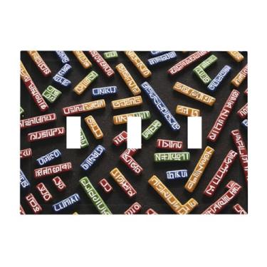 Imagem de Placa de parede com estampa de barra em forma de runa, capa decorativa para interruptores de luz, tamanho padrão, painel de interruptor triplo moderno para placas de luz, capas de interruptores para