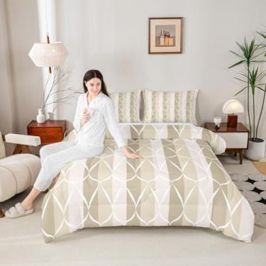 Imagem de Erosebridal Conjunto de edredom Queen listrado marfim para minimalistas, geométrico, listrado, para crianças, adolescentes e adultos, linhas estéticas, inserção de edredom contemporâneo, boêmio, arte
