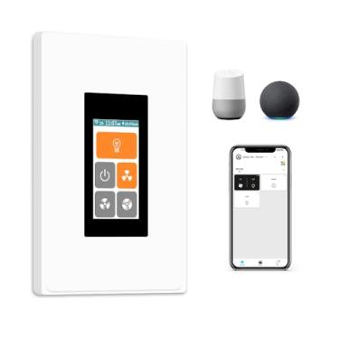Imagem de LANBON Controle de ventilador de teto inteligente LCD e interruptor de luz, ventilador ajustável de 3 velocidades, interruptor de luz de polo único funciona com Alexa/Google Home, apenas Wi-Fi 2,4G