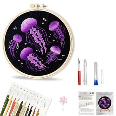 Imagem de Huacan Kit de bordado para iniciantes, kits de bordado de flores para adultos, kits de bordado para adultos com padrões estampados