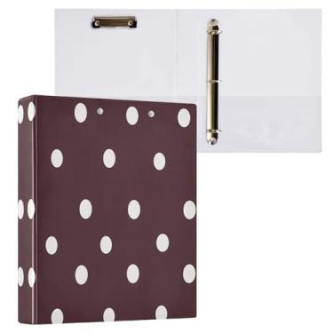 Imagem de STAYTOP Organizador de fichário redondo de bolinhas brancas com fundo castanho, fichário de 3 anéis com prancheta (carta A4), fichário fofo para material de escritório escolar