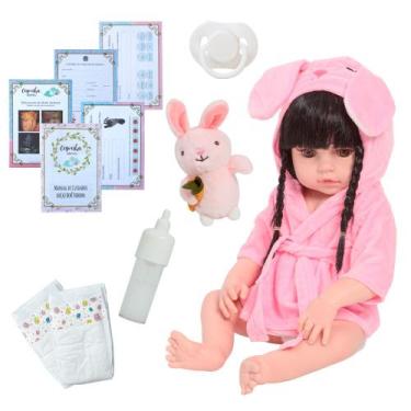 Imagem de Bebê Reborn De Silicone Menina Morena Saída de Banho Coelho - Cegonha 